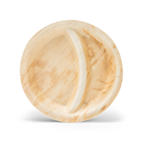 Palm leaf plate, round 23 cm, 2 sections