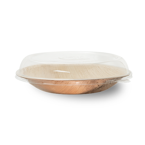 Palm leaf round bowl 21 shallow + rPET lid